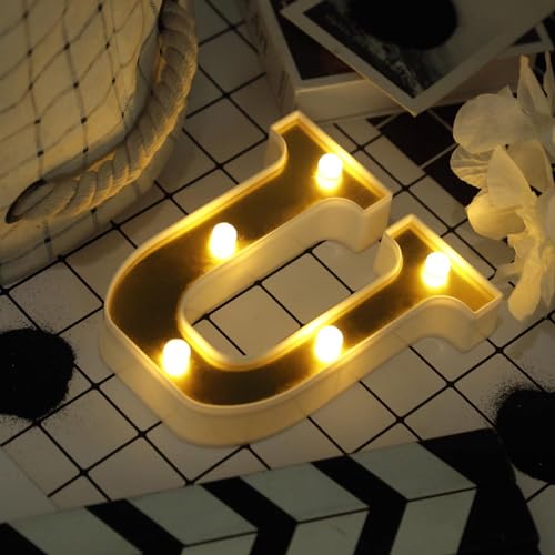 Image of Efavormart 6 inch Gold Marquee Letter U, Mirror Front Warm White LED Light Up 3D Sign, Battery Operated 72H Glow for Wedding Party & Wall Decor