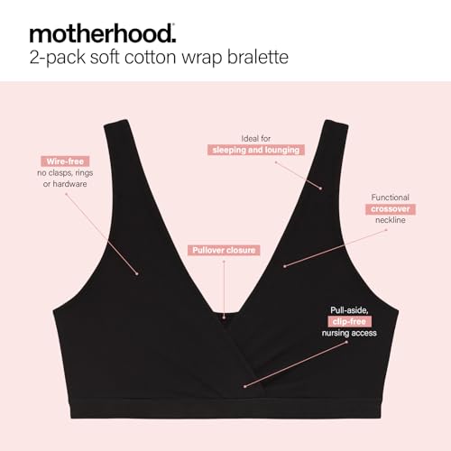 Image of Motherhood Maternity Women's Soft Cotton Spandex Wrap Front Maternity & Nursing Sleep Bralette Bra S-3x