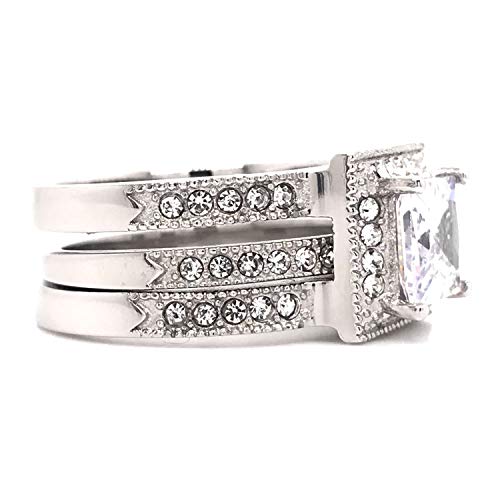 Flamereflection Women Wedding Ring Sets Stainless Steel Halo Princess Cut Cubic Zirconia Cz Engagement Anniversary Ring Bridal Set Size 5-10 #TOP5