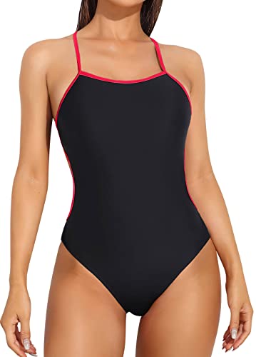 beautyin Competition Swimsuits for Women Athletic Training One Piece Bathing Suit Black/Red