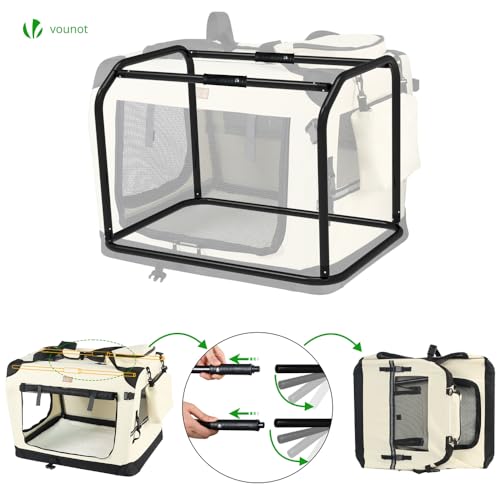 VOUNOT Hundebox faltbar, Transportbox Katze Hunde, Hundetasche, Oxford-Gewebe, Netzstoff, Atmungsaktiv, Transportabel, Metallrahmen, mit Griffen, Taschen, 50x35x36cm S, Beige