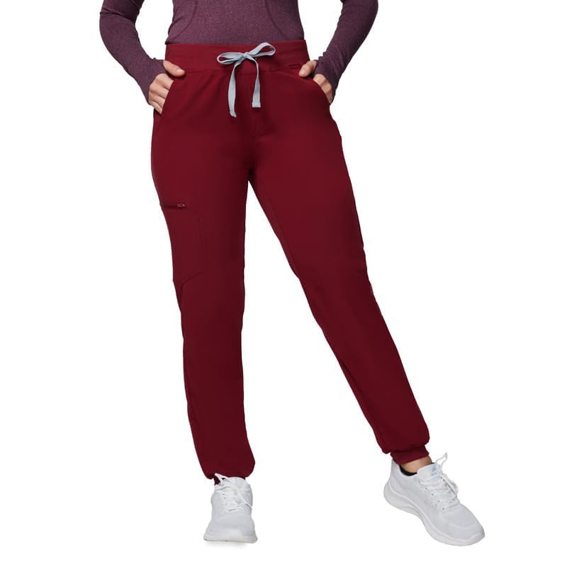 Image of Kitmaz Scrub Pants for Women - Mid Rise 4-Way Stretch Anti-Wrinkle Slim Fit Jogger Pants, Drawstring & 5 Pockets