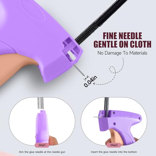 Image of Sewing Gun Tag Stitch Gun for Clothes - Purple /Pink Color Versatile Stitching Gun for Hemming Pants Repairing Seams and More