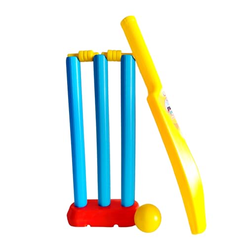 Image of Kids Plastic Cricket Set with Bat, Stumps & Ball - Lightweight Indoor & Outdoor Cricket Toy Set Cricket Set (Age 4+) Complete Plastic Cricket Kit for Kids (Yellow)