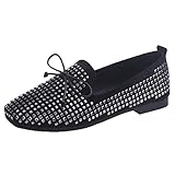  Damen Spring Loafers Leichte Luxus Strass Flats Lässige Atmungsaktive Mokassins Square Toe Shallow Mouth Party Kleid Schuhe