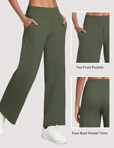 Image of BUBBLELIME Women High Waist Wide Legs Yoga Pants Loose Sweatpants Pockets | 29 inch /31 inch /33 inch /35 inch /37 inchInseam,2 Styles / Dress /Basic,Lounge,Comfy,Stretch Casual Work