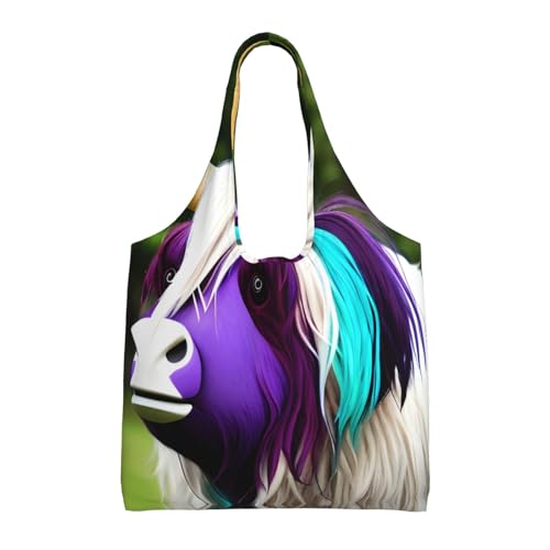 Colorful cow's head Printed Canvas Bag Women's Fashion Shoulder Tote Bag Lightweight Shopping Bag