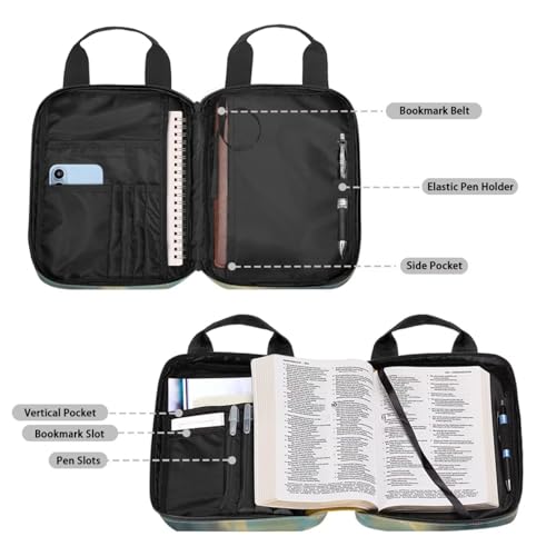 Talayituse Pug Dog Butterfly Flower Print Bible Cover for Women Men Bible Case Carrying Book Organizer Zipper Tote Bible Bag with Handle Pocket Bible Protective Holder4