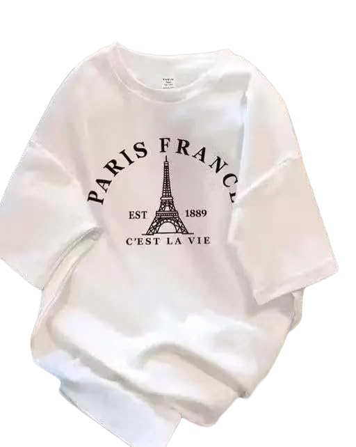 Women's Cotton Blend Round Neck Half Sleeves Letter 3D Printed White Solid Oversized Tshirts-image-29