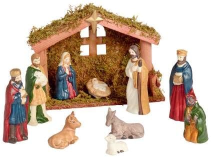 Nantucket Porcelain with Wooden Manger Nativity Set, 11-Piece