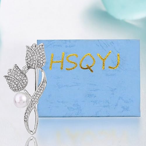 Image of Crystal Pearl Flower Brooches Pins Fashion Beautiful Created Rhinestone Floral Brooch Good Idea for Party Dance Wedding Banquet for Elegant Women Girl