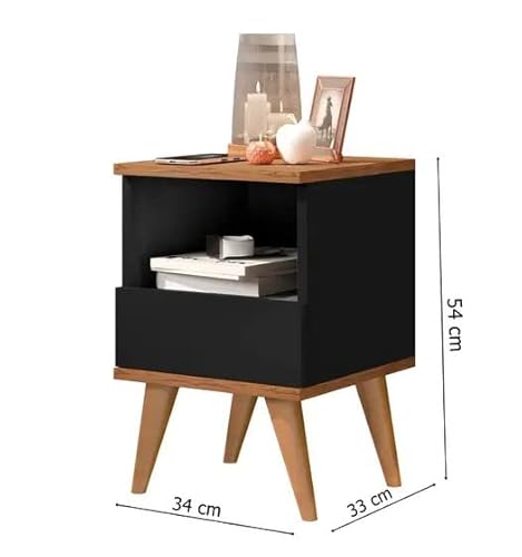 Mesa De Cabeceira Retrô Pés Palito Em Madeira Pix - Preto