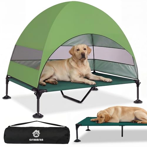 Cuccia rialzata per cani da esterno con tetto, pieghevole con piedini antiscivolo, tenda per cani da esterno con grande ombra, per il campeggio, il giardino, la spiaggia e la piscina (Verde, XL)