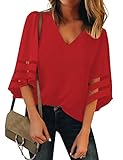 LookbookStore Red Tops for Women Valentines Day Summer Dressy Tops for Women's Shirts Dressy Casual Trendy Dressy Red Blouses for Women Vneck Mesh Panel Casual Tops for Women Summer Tops Size XL