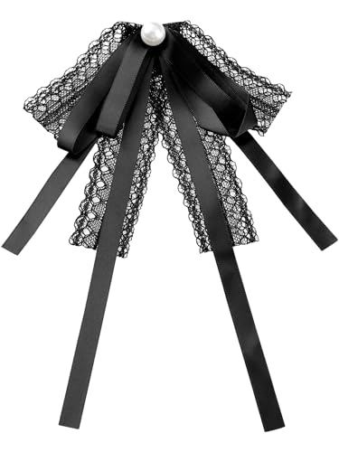QJFORU Damenkrawatte, Krawatte mit Schleife, Spitzenfliege, Broschen for Damen, modische Broschennadeln, vorgebundene Krawatte(Black)