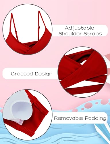 Happy Cherry Girls 3 Piece Swimsuit Set Cute Criss Cross Bikini with Tropical Print Shorts Bathing Suit 8-14 Years3