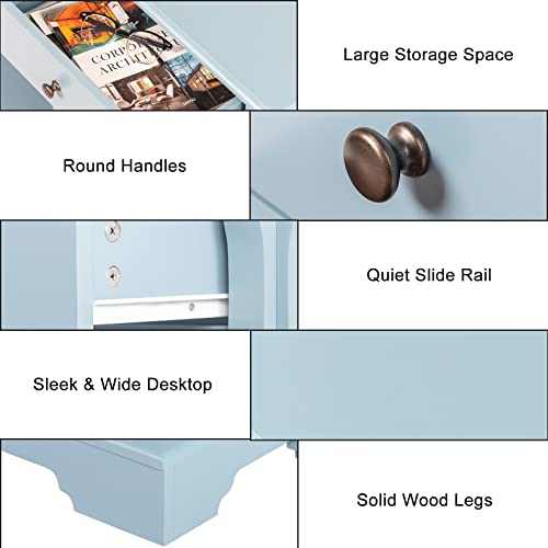 Royard Oaktree Console Table 3-Tier Entryway Table With 3 Drawers And Storage Shelves Wood Narrow Sideboard Sofa Table For Living Room,Entryway,Hallway,Sky Blue #TOP5