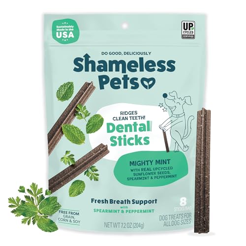 Image of Shameless Pets Triple Mint Dental Chews for Dogs, 8 Chews - Natural Dog Teeth Cleaning Treats with Fresh Breath Benefits | Grain-Free Dental Sticks for Small, Medium & Large Dogs