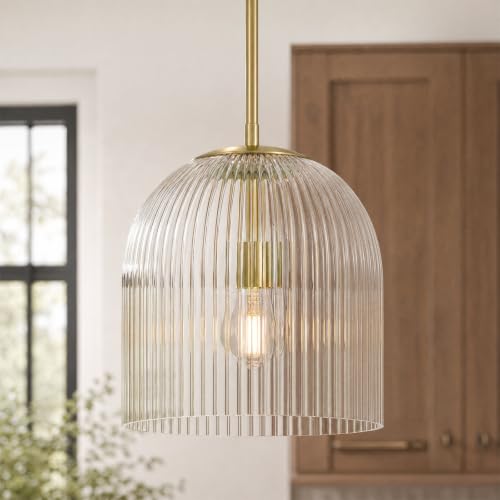 CKENSU Ribbed Glass Pendant Light Fixture, Clear, 10 Inch