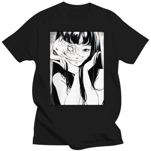 GWDBBNQZ Men Junji Ito Tees Horror Manga Tshirt Black S