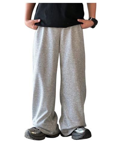 OYOANGLE Boy's Baggy Sweatpants Elastic Waist Open Bottom Straight Leg Workout Athletic Pants