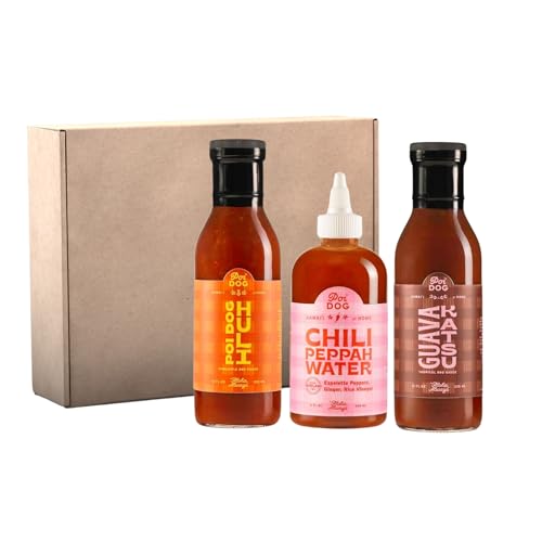 Poi Dog - BBQ Sauce 3 Set Gift - Chili Peppah Water, Huli & Guava Katsu for Grilling & Marinating - Natural Ingredients, Vegan, Gluten Free, Plant Based & Carb Condiments – Great for Father’s Day