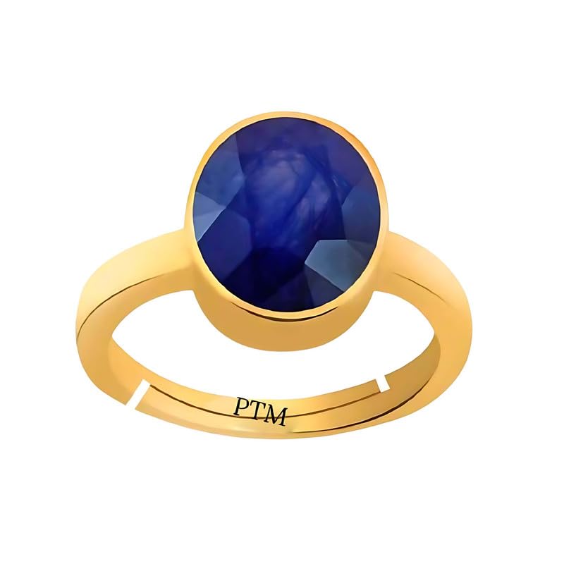 ptm Panchdhatu (5 metals) Blue Sapphire (Neelam) 5.25 Ratti or 5 Cts Astrological Gemstone 22 K Gold Plated Adjustable Ring for Men-cvtf-picture-31