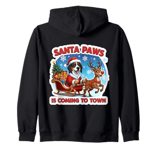 Santa Paws Is Coming Christmas Treeing Walker Coonhound Dog Zip Hoodie