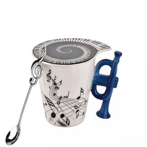 Trumpet Novelty Mug with Lid, Spoon, and Handle