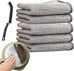 KEYORA Pack of 3 Non-Scratch Wire Dishcloth & 1 Piece Gap Cleaning Brush, Multipurpose Wire Dishwashing Rags for Easy Rinsing, Reusable, Wire Cloth for Kitchen, Sinks, Pots, Pans Cleaning