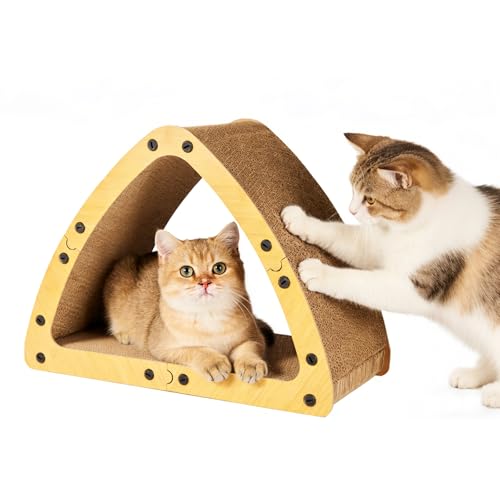 TIMIEEYA Cardboard Cat House - Triangle Cardboard Cat Scratcher Cozy Cats Lounger as Tunnel and Sofa, Cat Scratcher for Indoor Cats, Safe & Secure