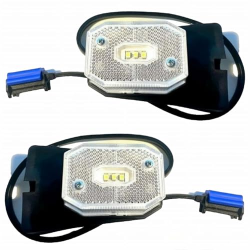 MelTruck 2x LED Begrenzungsleuchte Umrissleuchte weiß mit Winkelgriff, 12–36V, E9, 3 LED, für Anhänger Trailer Wohnwagen LKW, Positionsleuchte Schnellanschluss QS075