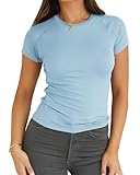 Abardsion Women Casual Raglan Sleeve Crewneck T Shirts - 2025 Summer Basic Activewear Slim Fit Going Out Tops(Light Blue, S)