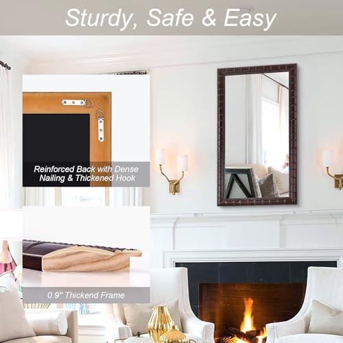 Image of Large Mirrors for Wall Decor, 48'' x 24'' Antique Brozne Wall Mirror with Bamboo-Joint Design, Rectangular Decorative Mirrors for Bathroom, Entryway, Dining Room, Fireplace