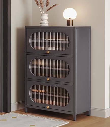 Zapatero con 3 puertas a presión, organizador de almacenamiento de muebles de acero al carbono, estante de entrada laminados extraíbles, armario independiente para interiores y exteriores
