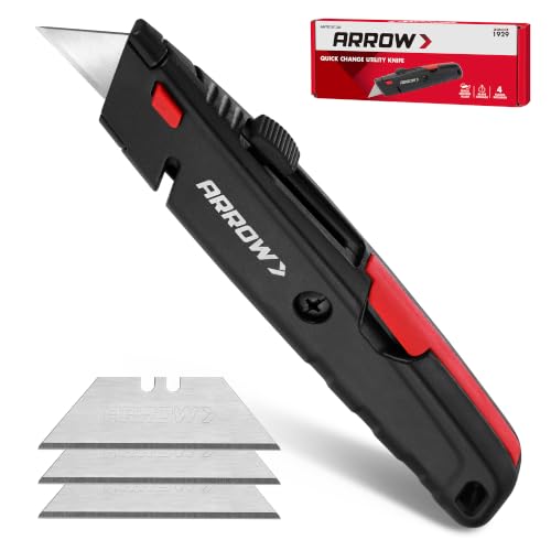 Image of ARROW Retractable Box Cutter, Quick Change Utility Knife with 4 SK2 Blades