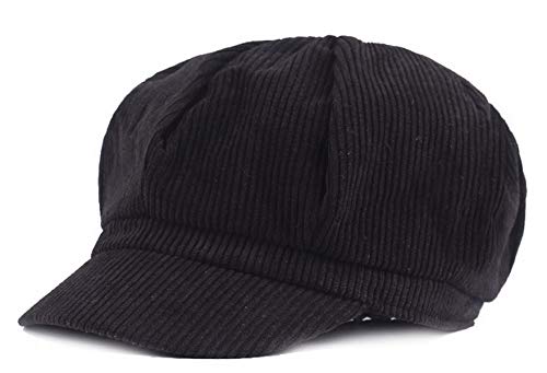 Brcus Women Vintage Newsboy Cabbie Peaked Beret Cap Warm Baker Boy Visor Hat Flat Cap Black