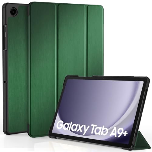 EasyAcc Hülle für Samsung Galaxy Tab A9+/ A9 Plus 11 Zoll 2023 SM-X210/ X215/ X216, Schutzhülle Ultradünne PU Leder mit Standfunktion und Auto Wachen/Schlafen Hülle Case, Dunkelgrün