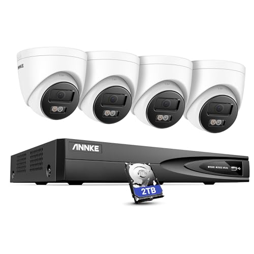 ANNKE 4K NVR Security Camera System, 8CH 12MP NVR, 4 x 8MP UHD PoE Surveillance IP Turret Camera with Smart Dual Light, Human&Vehicle Detection, Color Night Vision, IP67 Waterproof, 2TB HDD Included