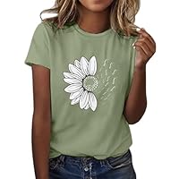 CGGMVCG Tee Shirt Femme Été T-Shirt à Manches Courtes Col Rond Imprimé Tournesol Grande Taille T Shirts Ample Graphic Hauts Décontractés, A01 Vert Menthe, XL