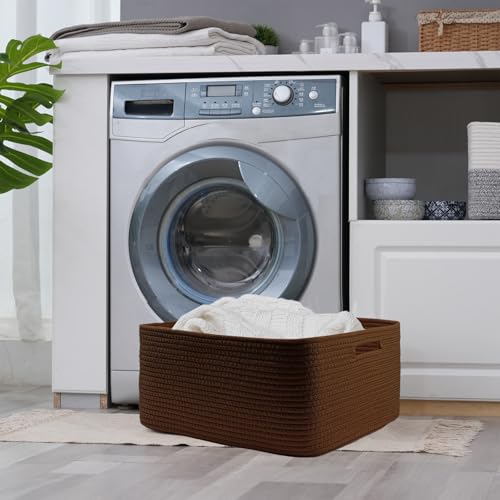 Image of COMFY-HOMI 3 pcs Large Storage Baskets for Shelves, Laundry Basket, Woven Rope Basket, Closet Organizer Bins for Clothes Blanket Towels, Baby Nursery, Gift Toy Baskets, 17 inch x 13 inch x 7.5 inch-