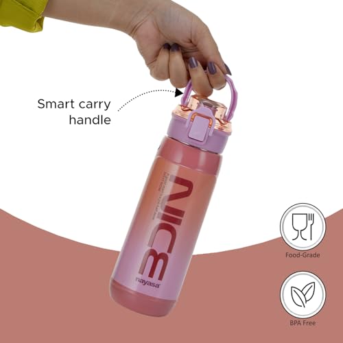 Image of Nayasa Plastic Turbo 600 ml BPA Free | Leak Proof | Push Button Cap Water Bottle for School, College & Office | Pink
