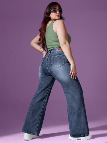 Image of Miss Chase A+ Women's Wide Leg High Rise Regular Length Stretchable Denim Jeans