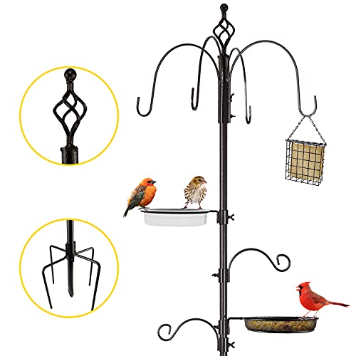 Urban Deco Bird Feeding Station Kit Metal Wild Bird Feeder Stations with Multi Hooks, Heavy Duty Bird Feeder Hanging Pole with Suet Cage, Bird Bath