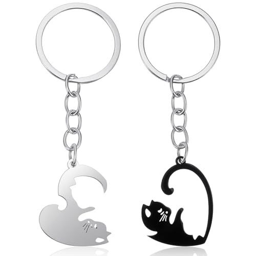 Ouligay Partner Katzen Schlüsselanhänger Katze Paare Pärchen Paar Geschenke für Partnerin Beste Freundin Adventskalender Füllung 2025 Weihnachten Kleinigkeiten Couple Keychain für Geburtstag Jahrestag