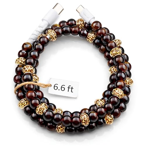 Image of Stylish Beaded Phone Charger Cable Colors USB Charging Cord for Smartphones (USB C to USB C, Leopard, 6.6ft)