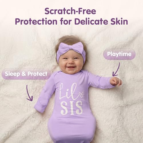 Image of Little Baby Sister Newborn Girl Outfit, Cute Knotted Gown 0-3 Month Soft Infant Going Home Sleepers