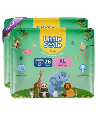 Image of Baby Diapers Pant Style | Size - XL - 26 (Pack of 2) | Odorless and Antibacterial Layer with Urine Indicator (52 Pieces)
