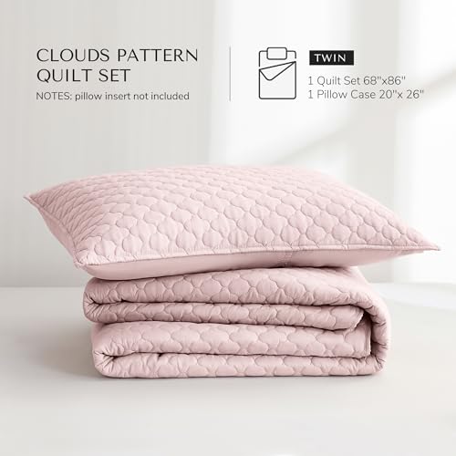 HORIMOTE HOME Quilt Twin Size Light Pink, Lightweight Quilt for Summer Ultra-Soft Microfiber Modern Style Quilted Clouds Pattern Bedspread Quit Set 2 Pieces (1 Quilt and 1 Pillow Sham) by HORIMOTE HOME - Used condition - Image 7
