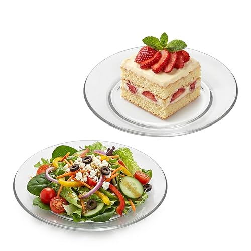 COKUMA 6 Pack Clear Glass Plates 7.5 inch Tempered Glass Plate with Lipped Edges for Dinner Salad Appetizer and Dessert Micrwave and Dishwasher Safe Lead-Free